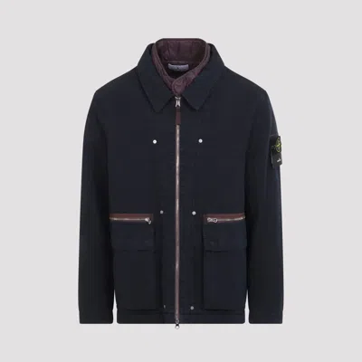 Stone Island Field Jacket In Cotton-wool Blend In Blue
