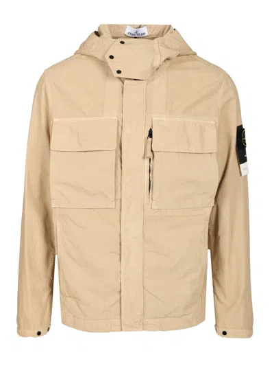 Stone Island Field Jacket With Hood In Neutral