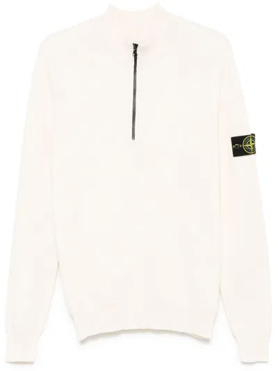 Stone Island Fine-ribbed Sweater In White