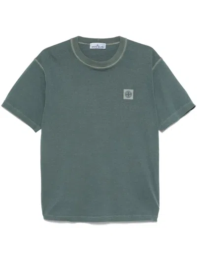 Stone Island Fissato-effect Organic-cotton T-shirt In Blue