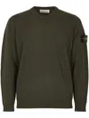 Stone Island Fitted Crew Neck Sweater With Distinctive Logo Patch In Green