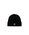 Stone Island Logo-appliquéd Ribbed Wool Beanie In Black