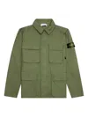 Stone Island Mens Logo-appliqued Cotton Twill Overshirt In Green