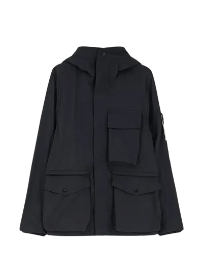 Stone Island Hooded Micro Twill Field Jacket In Black