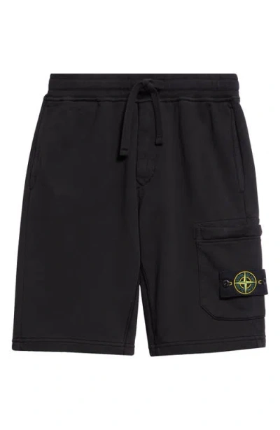 Stone Island Fleece Drawstring Cargo Shorts In Black