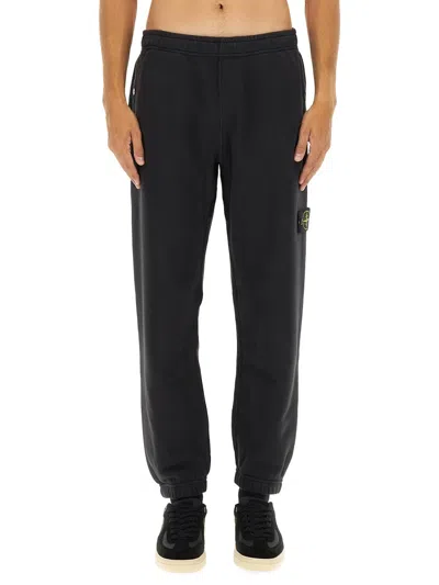 Stone Island Fleece Jogger Pants In Black