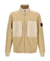 Stone Island Fleece-lined Panelled Zip-up Jacket In White