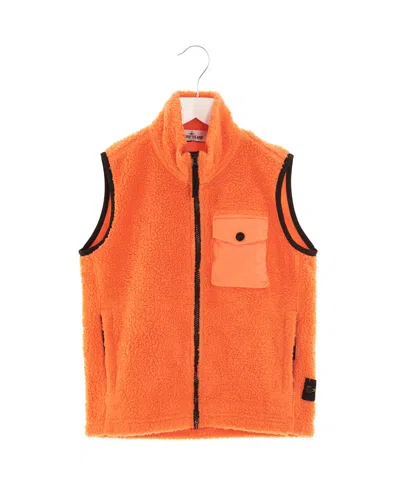 Stone Island Fleece-texture Zipped-up Gilet In Orange