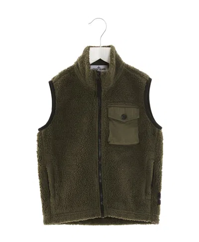 Stone Island Fleece-textured Zipped Gilet In Green