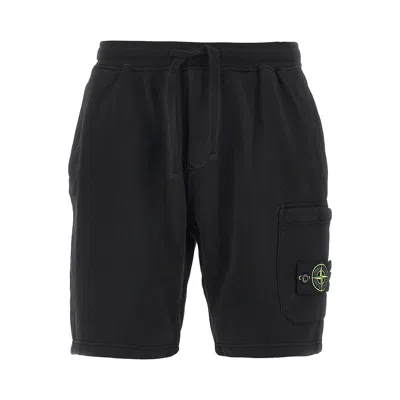 Stone Island French Terry Cargo Shorts In Black