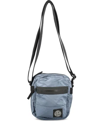 Stone Island Front Bellows Pocket Mini Bag With Adjustable Strap In Blue
