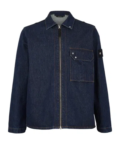 Stone Island Front Zip-up Denim Jacket In Blue