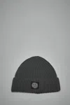 Stone Island Full Rib Rws Wool Beanie With Compass Logo Patch In Gray