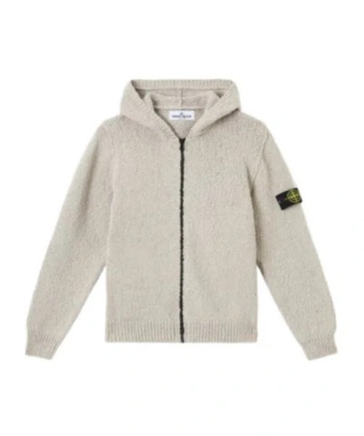 Stone Island Full-zip Hooded Cardigan With Handmade Feel In White