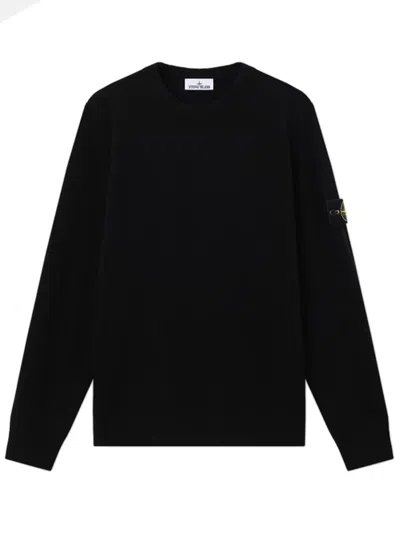 Stone Island Full-zip Virgin Wool Knit Sweatshirt In Nero