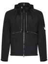 Stone Island Hooded Nylon Jacket Adjustable Drawstring In Black