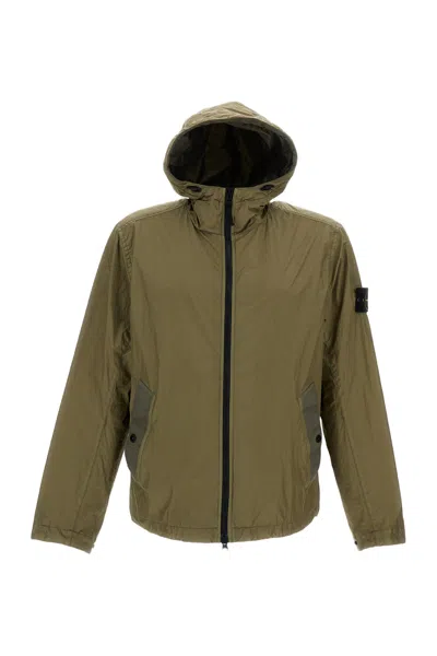 Stone Island Functional Hooded Jacket With Removable Logo Label In Green
