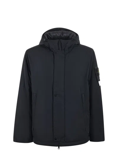 Stone Island Funnel Neck Hooded Jacket In Black