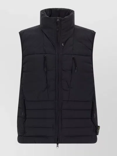 Stone Island G100007 High Collar Quilted Sleeveless Vest In Black
