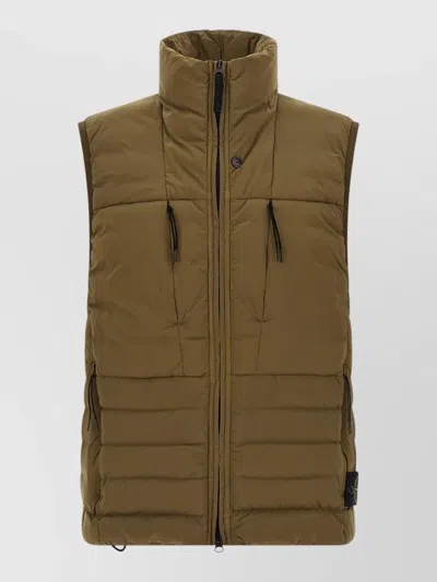 Stone Island G100007 Quilted High Collar Sleeveless Vest In Brown
