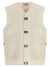 Stone Island Garment-washed Cotton Gabardine Vest With V-neck In Neutral