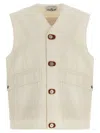 Stone Island Vest With Button Fastening And Rubber Patches In Neutral