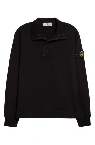 Stone Island Garment Dyed Cotton Fleece Polo Sweatshirt In Black
