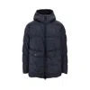 Stone Island Blue Down Jacket With Drawstring Hood And Logo Patch On The Sleeve In Tech Fabric Man