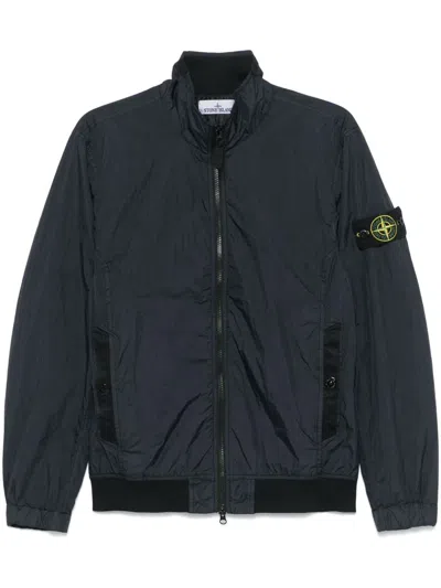 Stone Island Garment Dyed Crinkle Reps Ny Hooded Down Jacket With Duck Down Padding In Blue