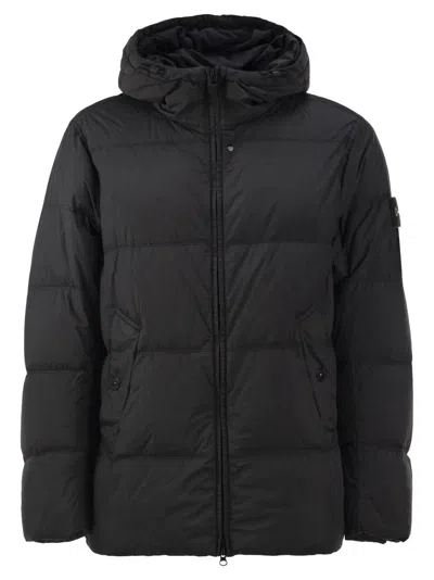 Stone Island Garment Dyed Crinkle Reps Ny Hooded Down Jacket With Duck Down Padding In Black
