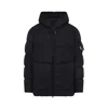 Stone Island Blue Down Jacket With Drawstring Hood And Logo Patch On The Sleeve In Tech Fabric Man In Black