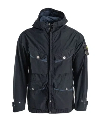 Stone Island Garment Dyed Hooded Field Jacket In Black