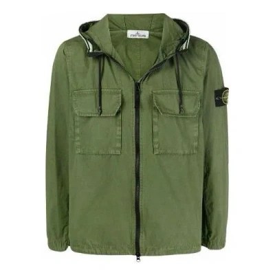 Stone Island Garment Dyed Hooded Shirt Jacket 'olive' In Green