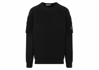 Pre-owned Stone Island Garment Dyed Pocket Crewneck Sweatshirt In Black