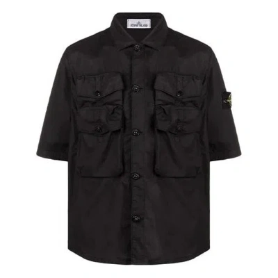 Stone Island Garment Dyed Shirt 'black' In Burgundy