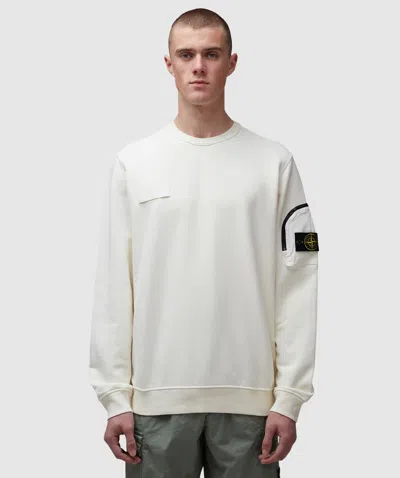 Stone Island Garment Dyed Zip Arm Pocket Sweatshirt In Ivory