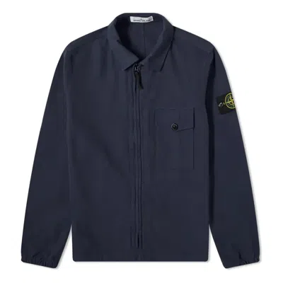 Stone Island Garment Dyed Zip Shirt Overshirt 'navy' In Blue