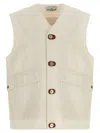 Stone Island Garment-washed Cotton Gabardine Vest With V-neck In Neutral