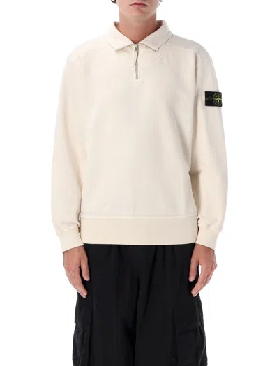 Stone Island Garment-dyed Brushed Organic Cotton Fleece Half-zip Stand Collar Sweatshirt In Neutral
