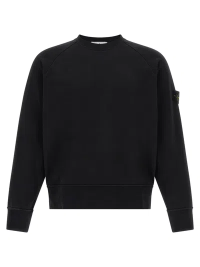 Stone Island Garment-dyed Cotton Fleece Sweatshirt In Black