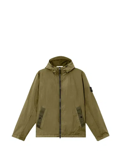 Stone Island Functional Hooded Jacket With Removable Logo Label In Green