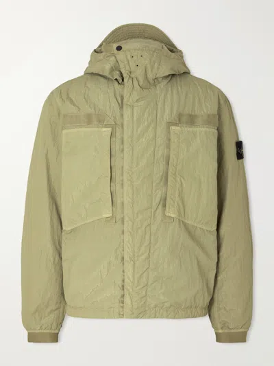 Stone Island Garment-dyed Padded Crinkled Warp Rib Nylon-tc Hooded Jacket In Green