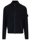 Stone Island Blue Cardigan With High Neck And Logo Patch On The Sleeve In Cotton Man In Blue