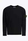 Stone Island Crew Neck Wool Sweater With Reverse Stitch Details In Black