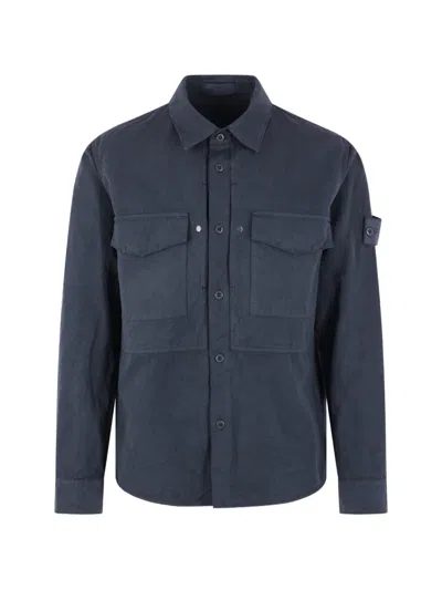 Stone Island Ghost Buttoned Badge Shirt In Blue