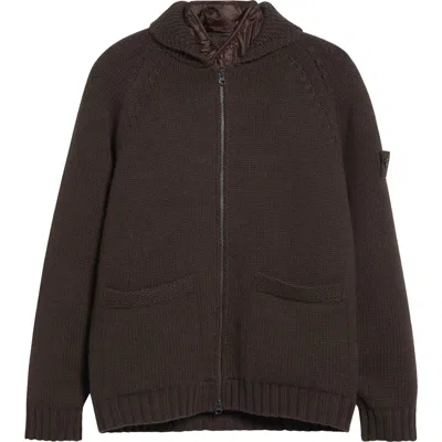 Stone Island Ghost Cashmere Cardigan With Detachable Quilted Lining In Brown