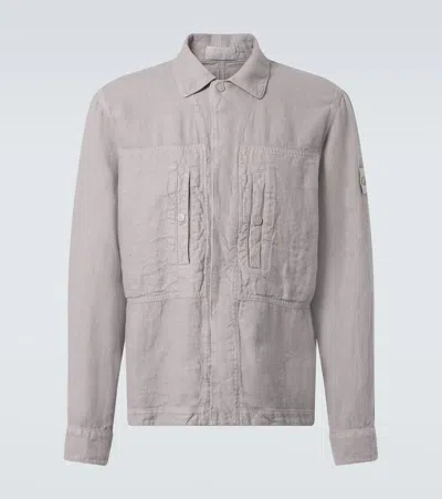 Stone Island Ghost Compass Linen Overshirt In Gray