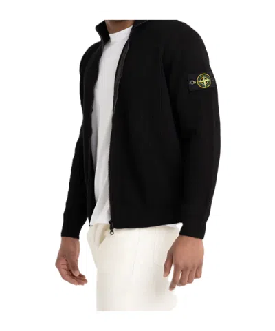 Stone Island Ghost Logo-patch Cardigan In Black