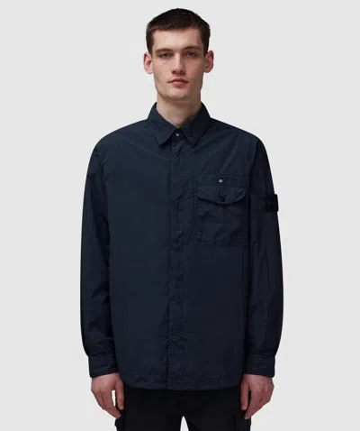 Stone Island Ghost Nylon Smerigliato Overshirt In Navy Blue