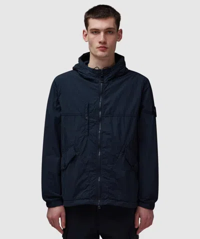 Stone Island Ghost Nylon Smerigliato Short Parka In Navy Blue